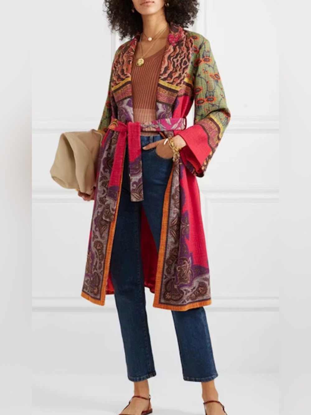 Etro Multicolor Paisley & Animal-Print Belted Cotton-Blend Jacquard Coat - Picture 3 of 17